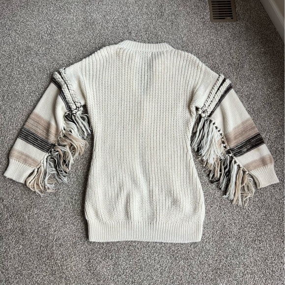 Jonathan Simkhai Cream/Brown, Wool/Alpaca Blend Knit Fringed Cardigan, Size XS - Picture 9 of 13